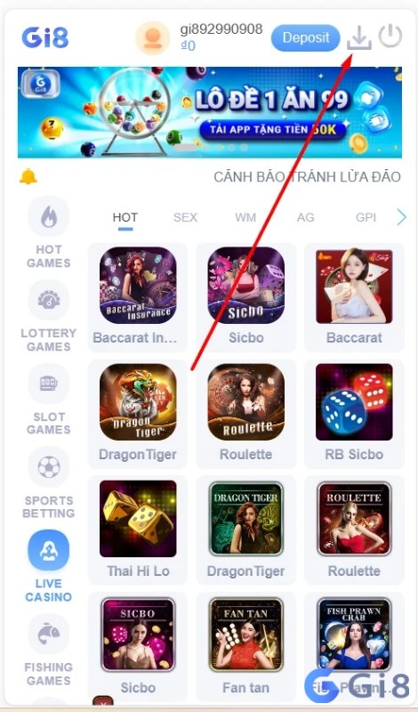 Chọn biểu tượng tải app trên trang chủ Chọn biểu tượng tải app trên trang chủ